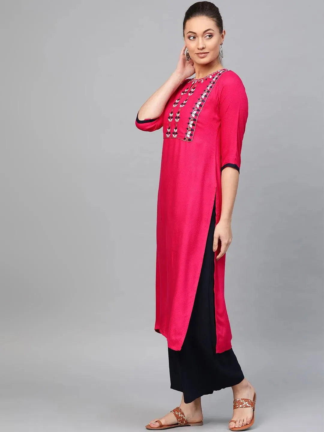 

Buy Pink Embroidered Rayon Kurta - 8624- | Libas Ethnic Wear Online