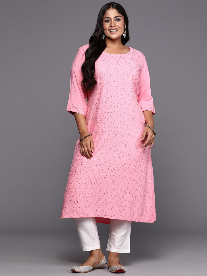 Pink Embroidered Rayon Straight Kurta - Libas