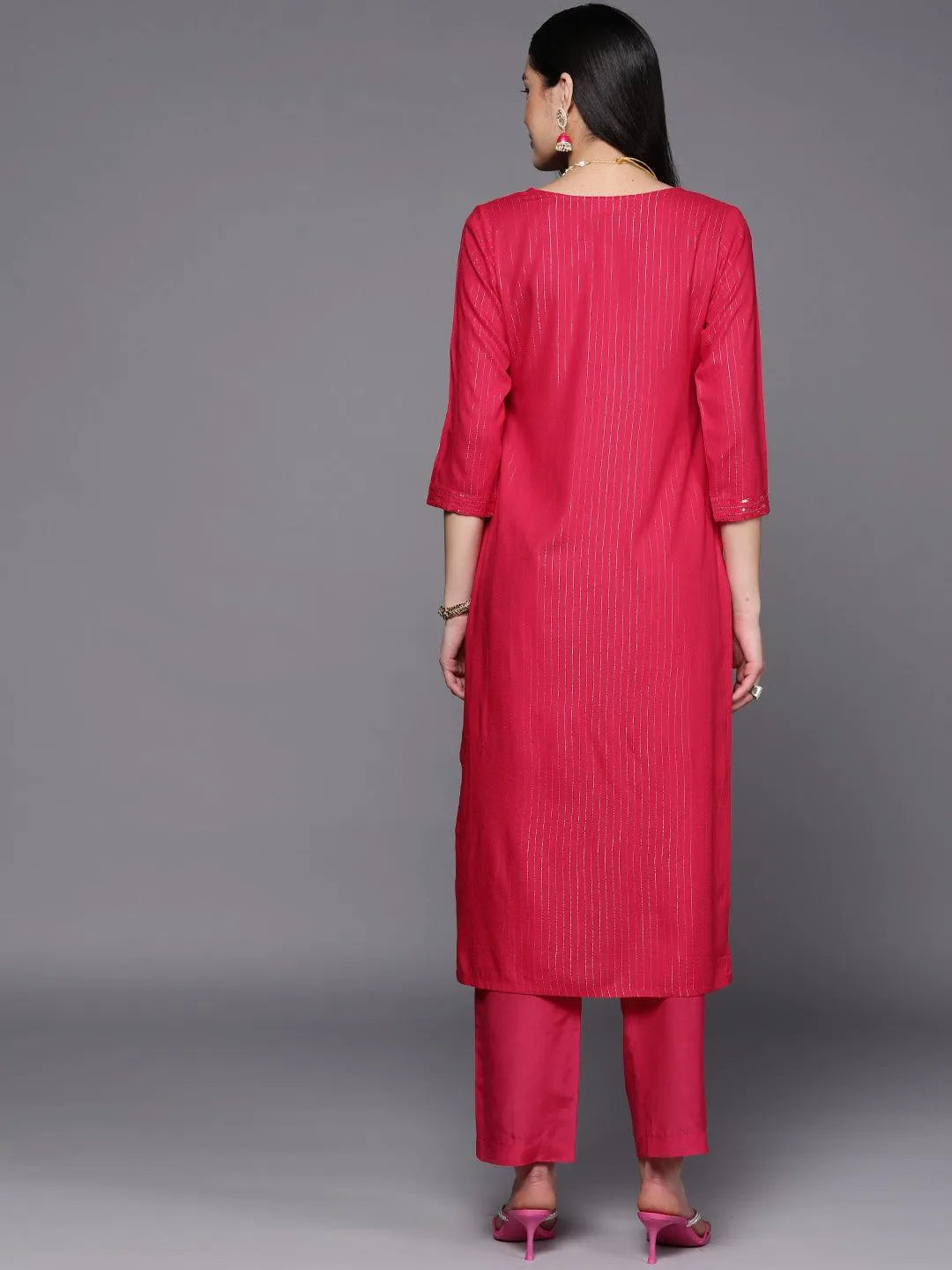 Pink Embroidered Rayon Straight Kurta - Libas