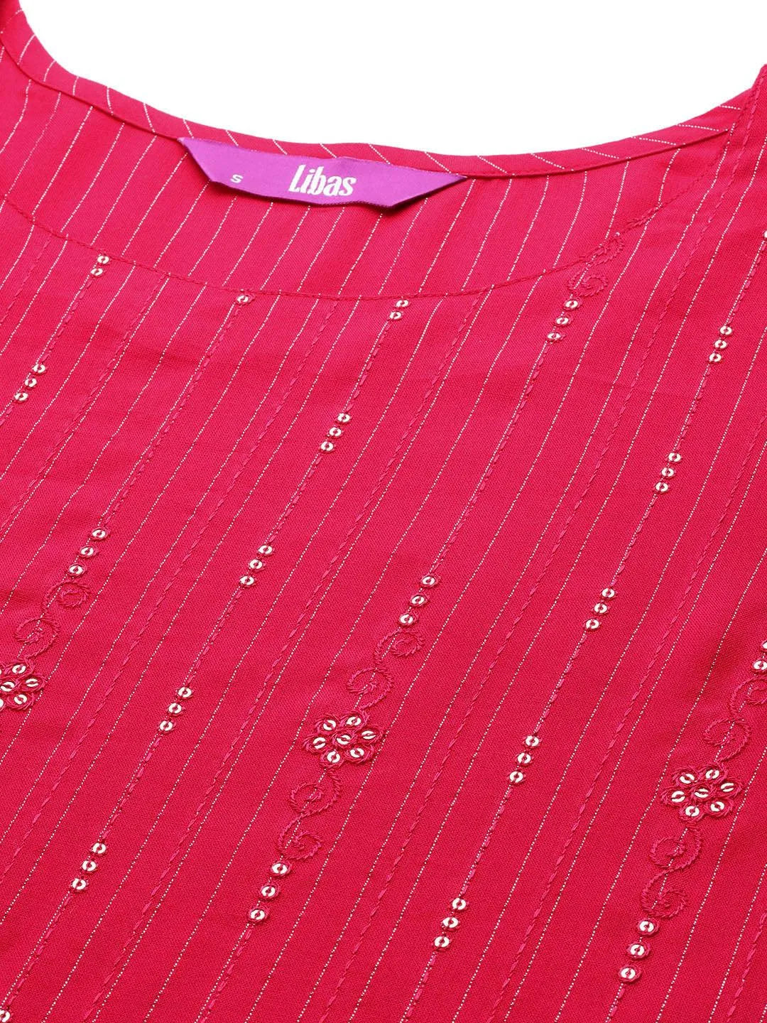 Pink Embroidered Rayon Straight Kurta - Libas 