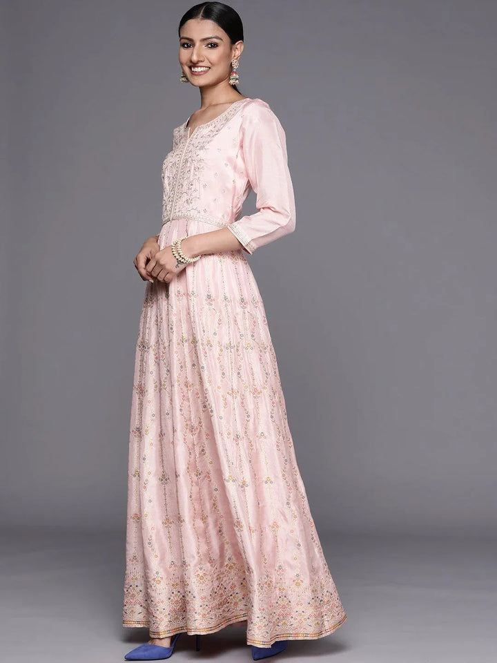 Pink Embroidered Silk Anarkali Suit Set - Libas