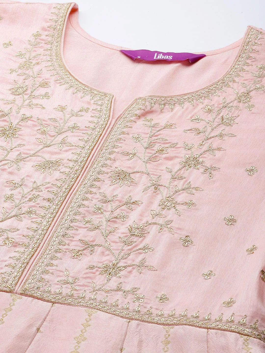 Pink Embroidered Silk Anarkali Suit Set - Libas