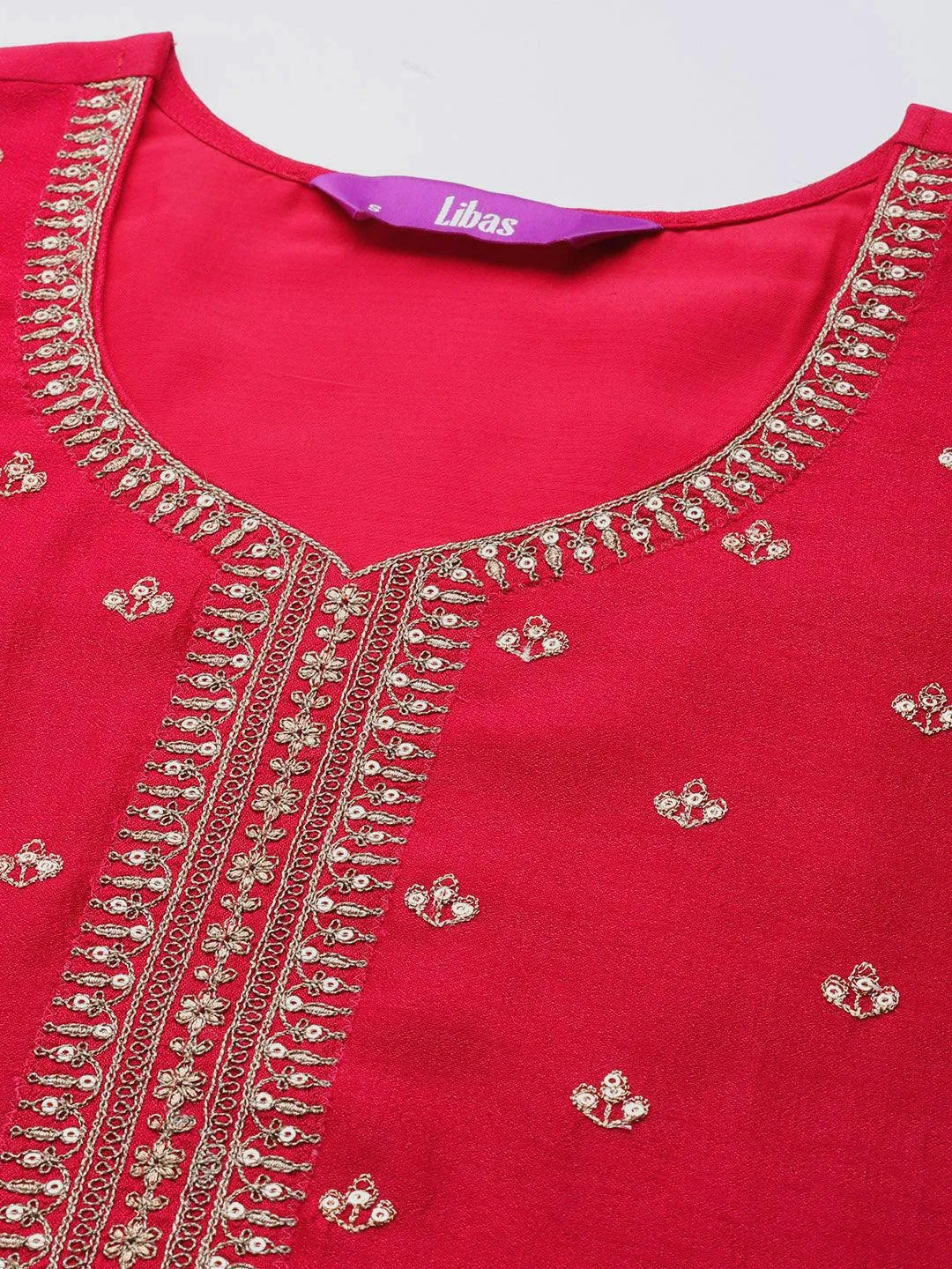 Pink Embroidered Silk Straight Kurta - Libas