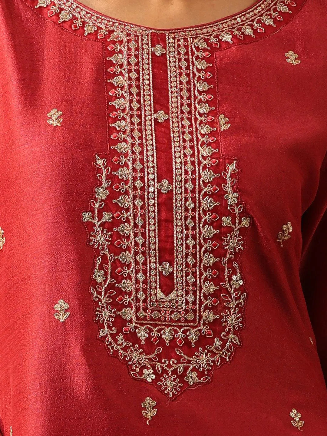 Pink Embroidered Silk Straight Kurta - Libas 