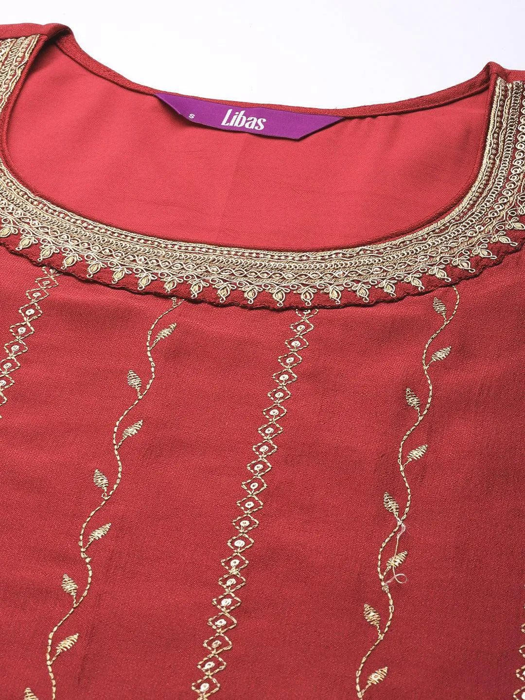 Pink Embroidered Silk Straight Kurta - Libas 