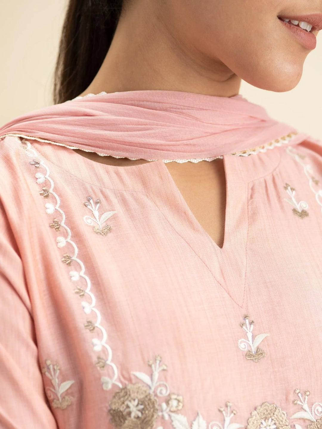 Pink Embroidered Silk Suit Set - Libas 