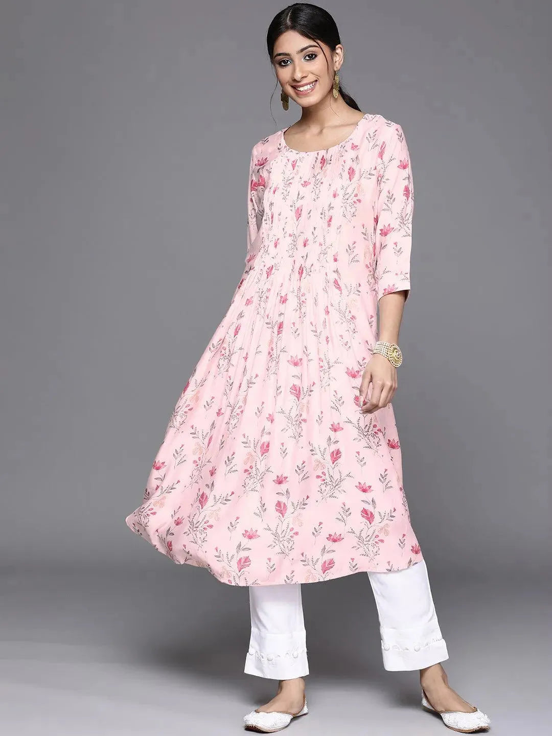 

Buy Pink Printed Chanderi Silk Kurta - 23294O-XS | Libas Ethnic Wear Online