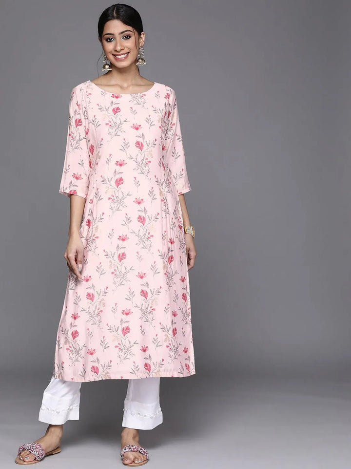 Pink Printed Chanderi Silk Kurta - Libas