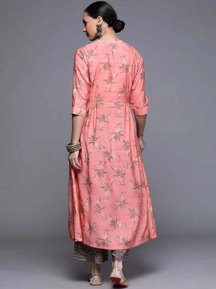 Pink Printed Chanderi Silk Kurta - Libas