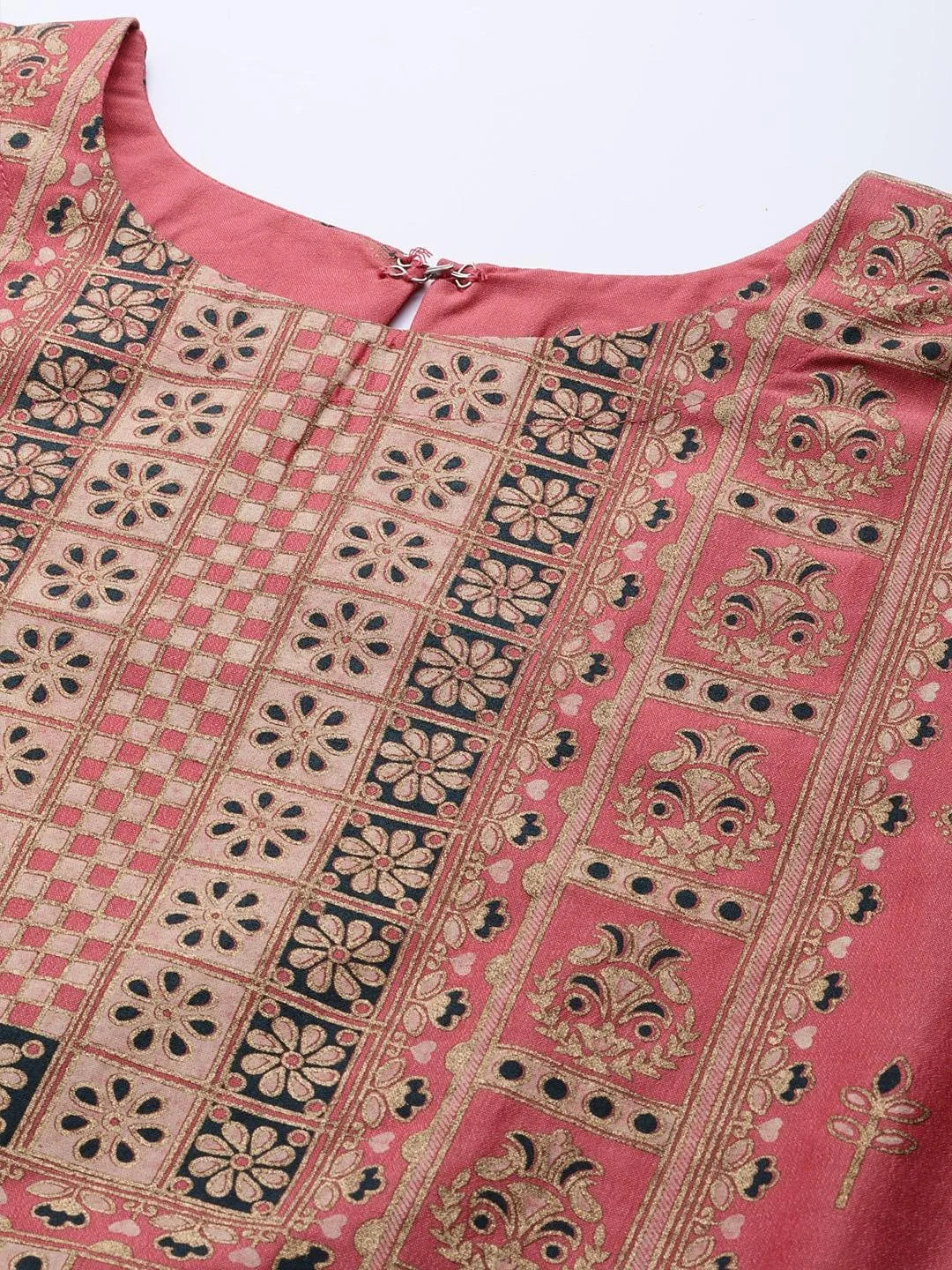 Pink Printed Chanderi Silk Kurta - Libas