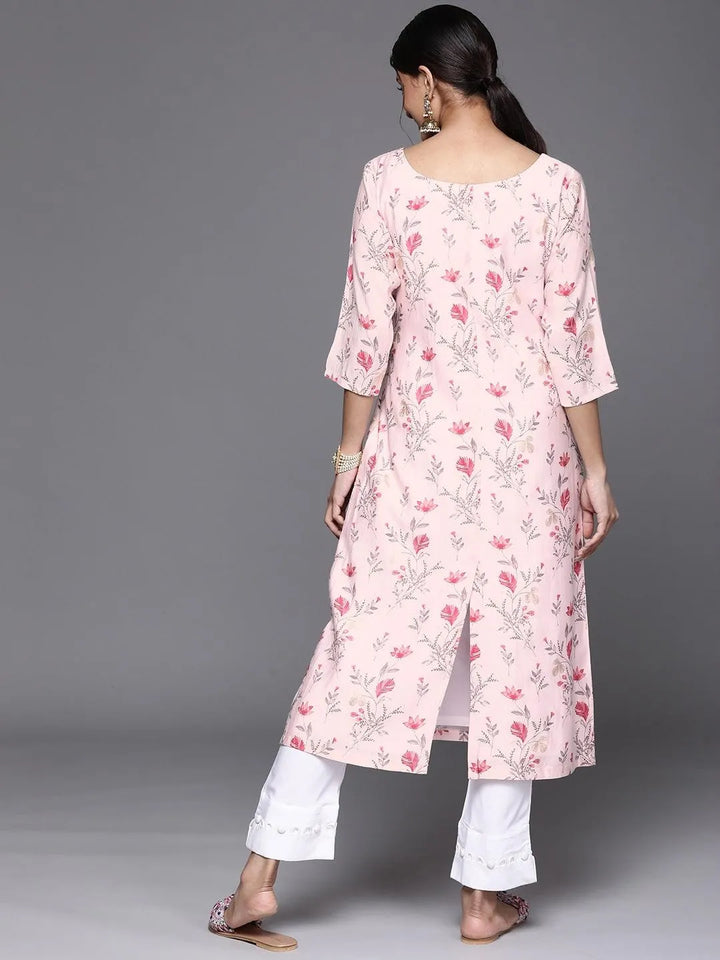 Pink Printed Chanderi Silk Kurta - Libas