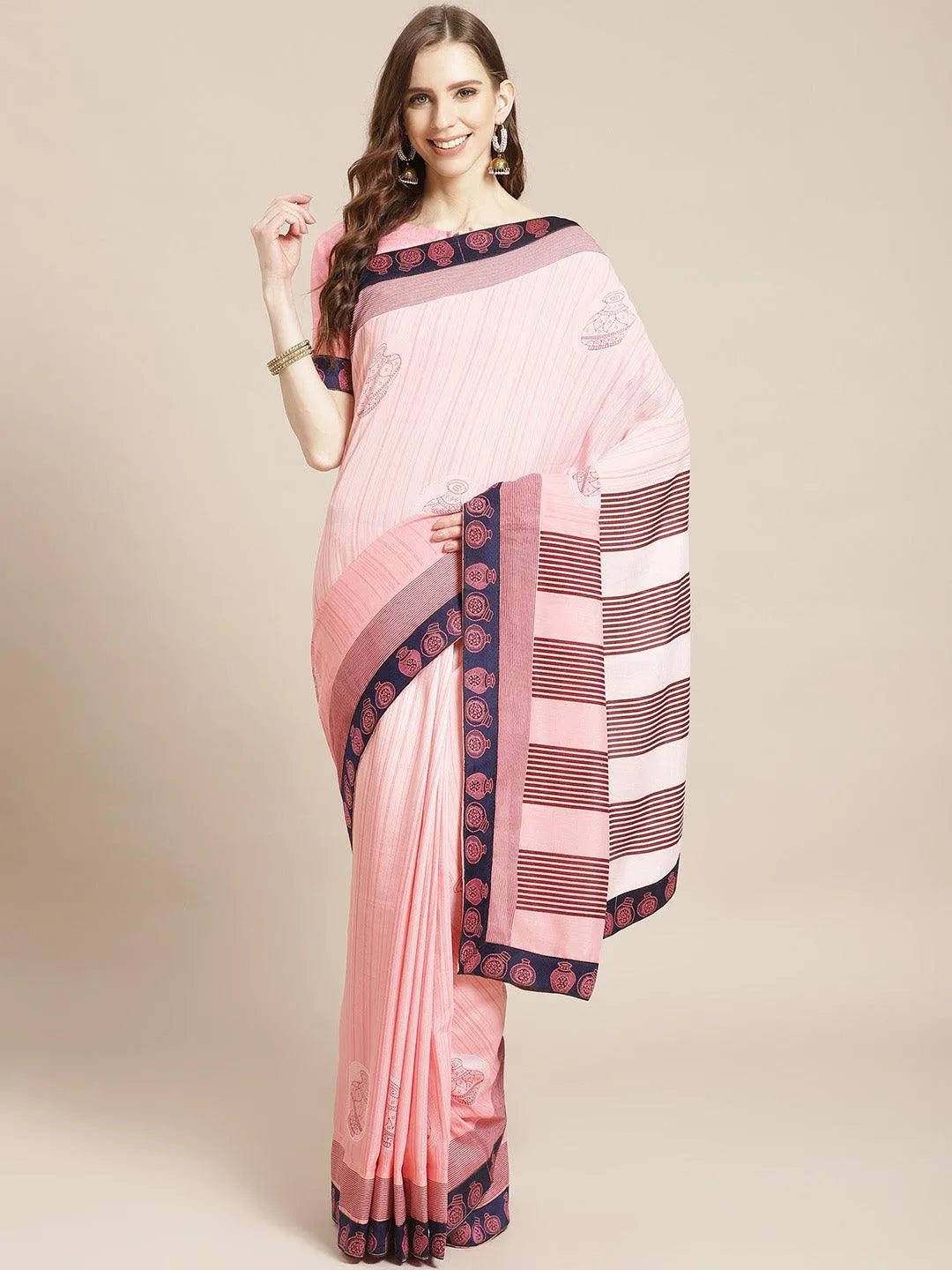 Pink Printed Chiffon Saree - Libas 