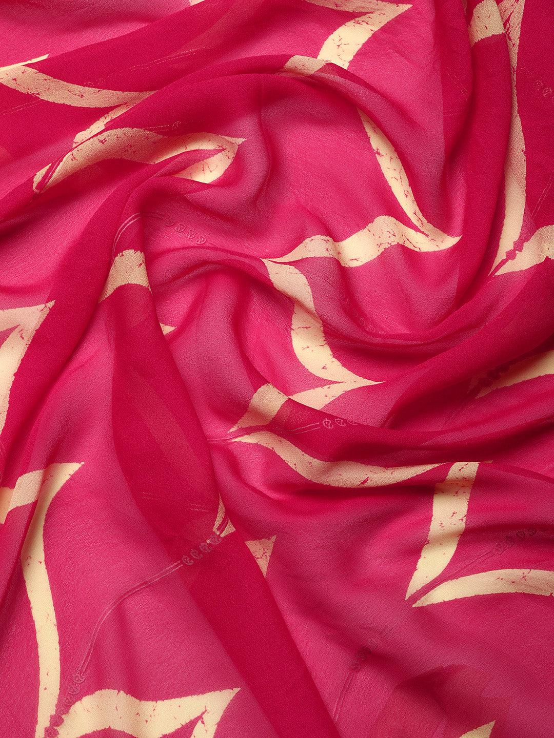 Pink Printed Chiffon Saree - Libas 