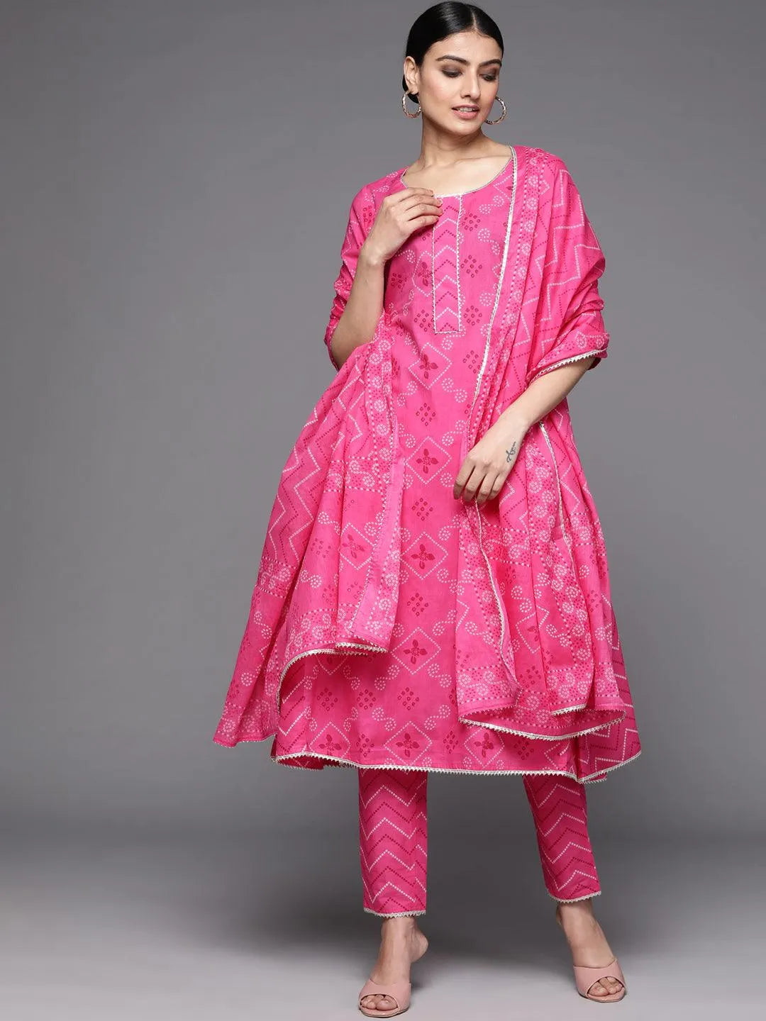 Pink Printed Cotton Suit Set - Libas