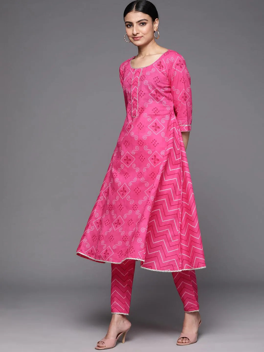 Pink Printed Cotton Suit Set - Libas 