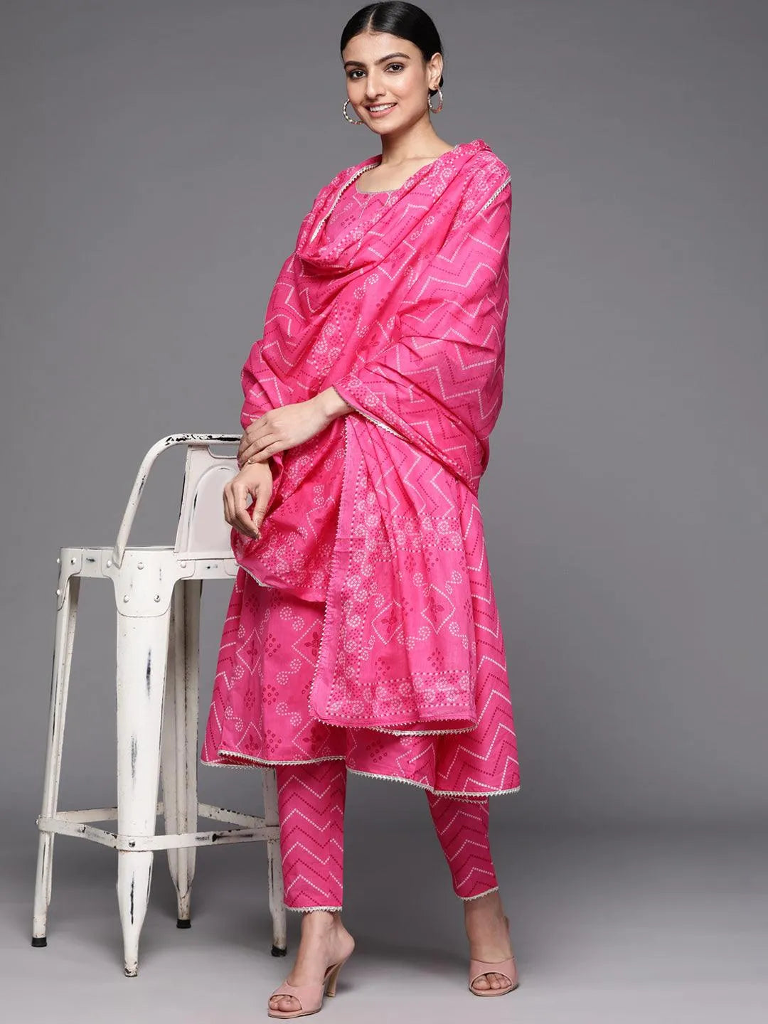 Pink Printed Cotton Suit Set - Libas 