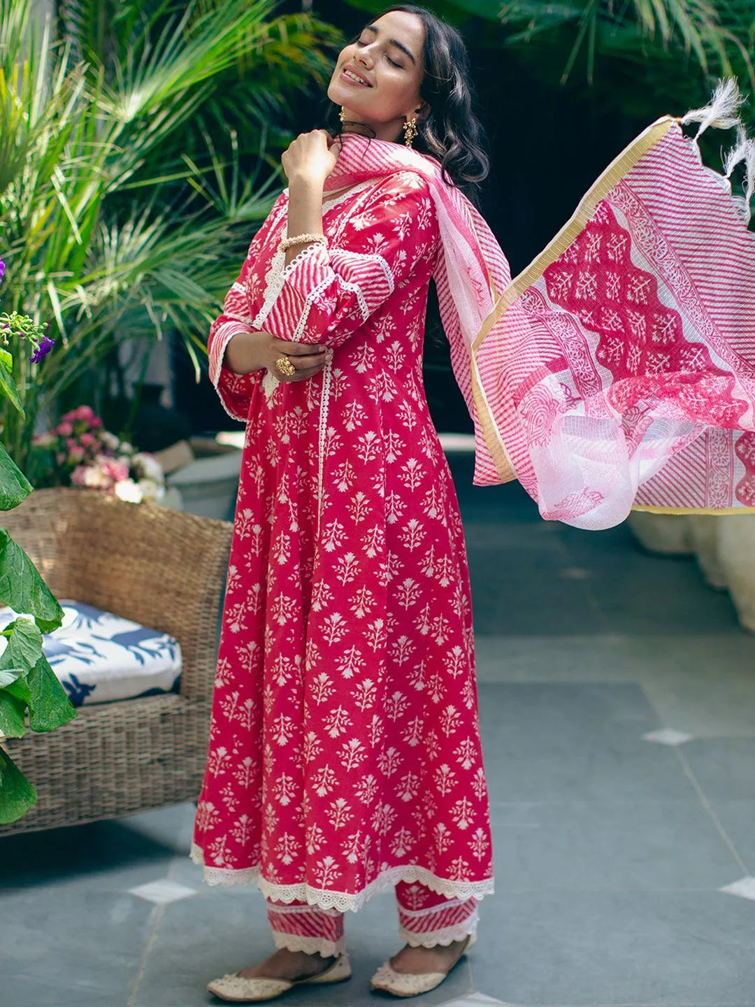 Pink Printed Cotton Suit Set - Libas