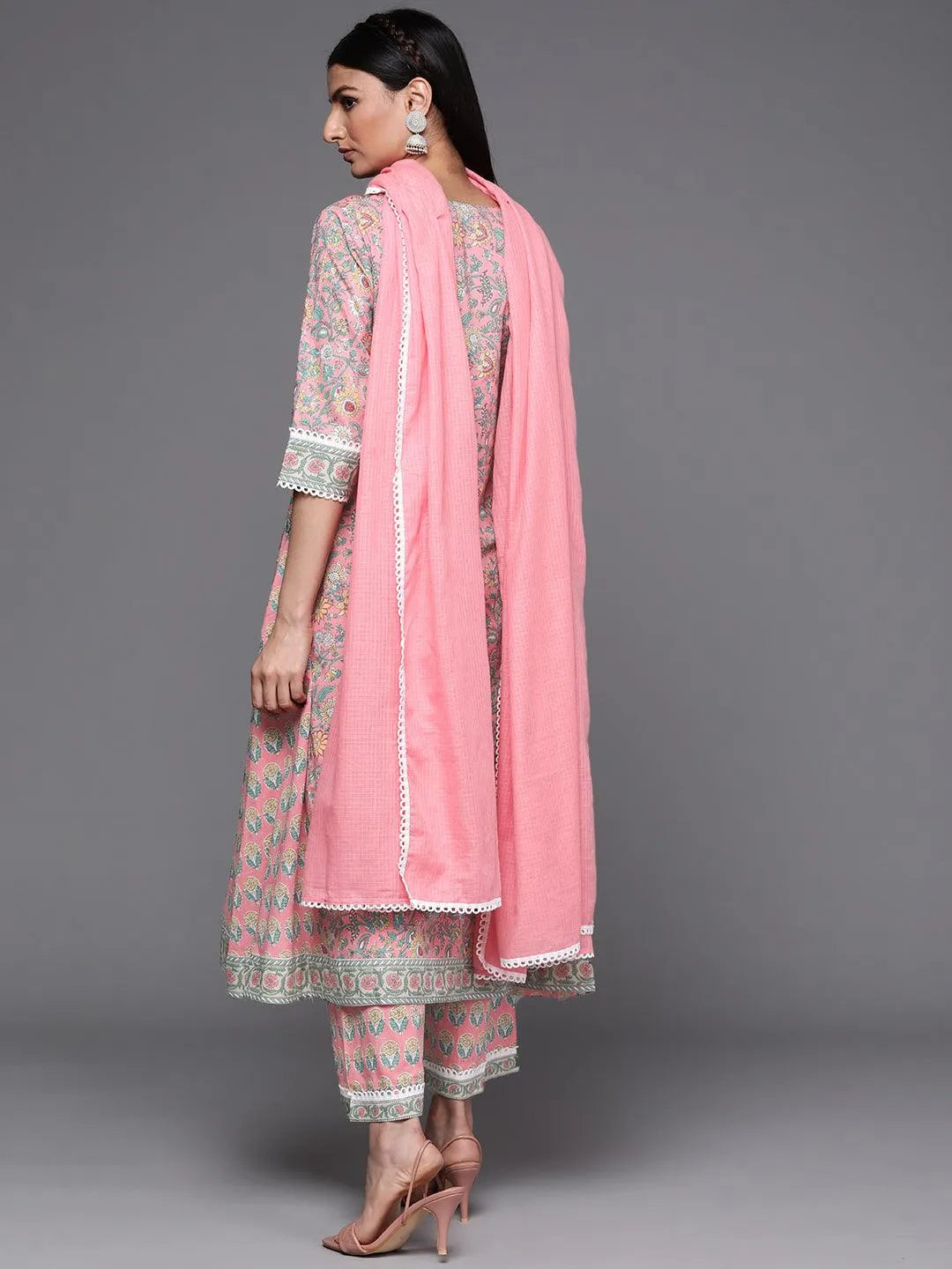 Pink Printed Cotton Suit Set - Libas 