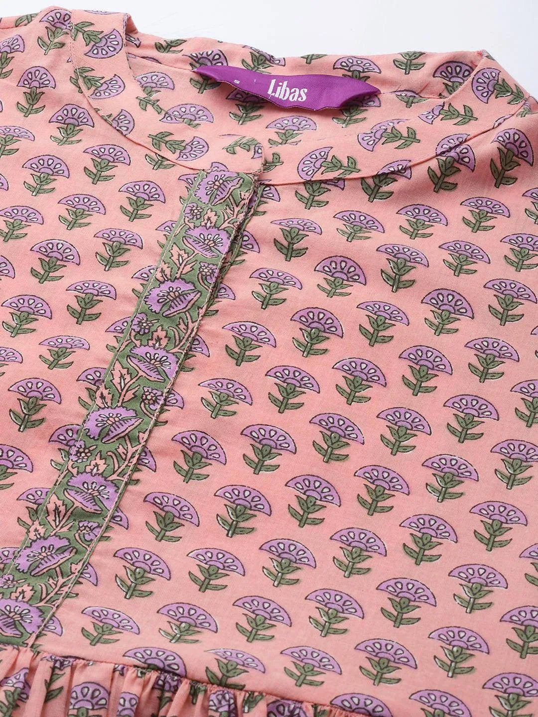 Pink Printed Cotton A-Line Kurti - Libas