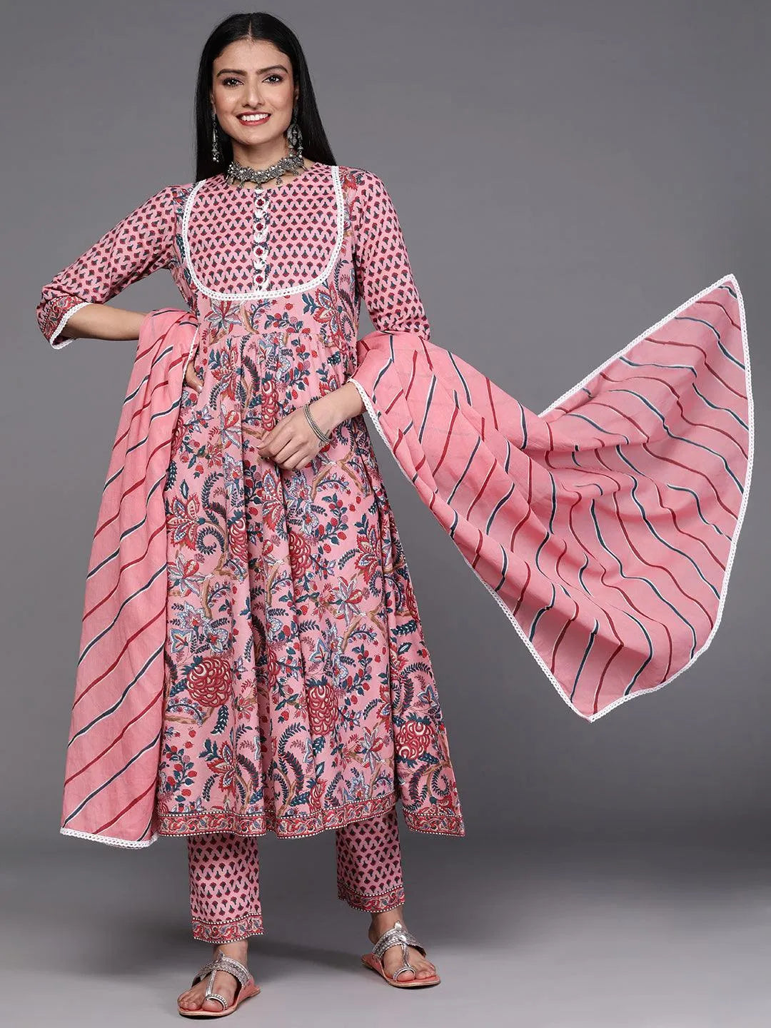 Pink Printed Cotton Suit Set - Libas