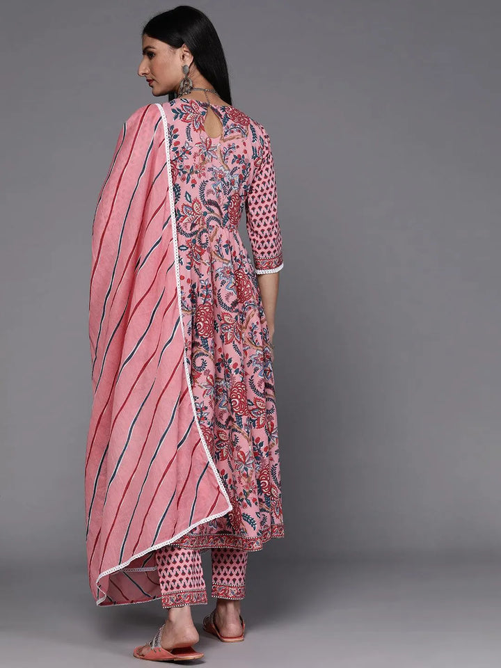 Pink Printed Cotton Suit Set - Libas