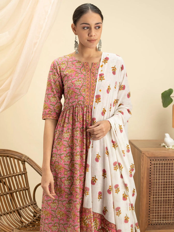 Pink Printed Cotton Suit Set - Libas