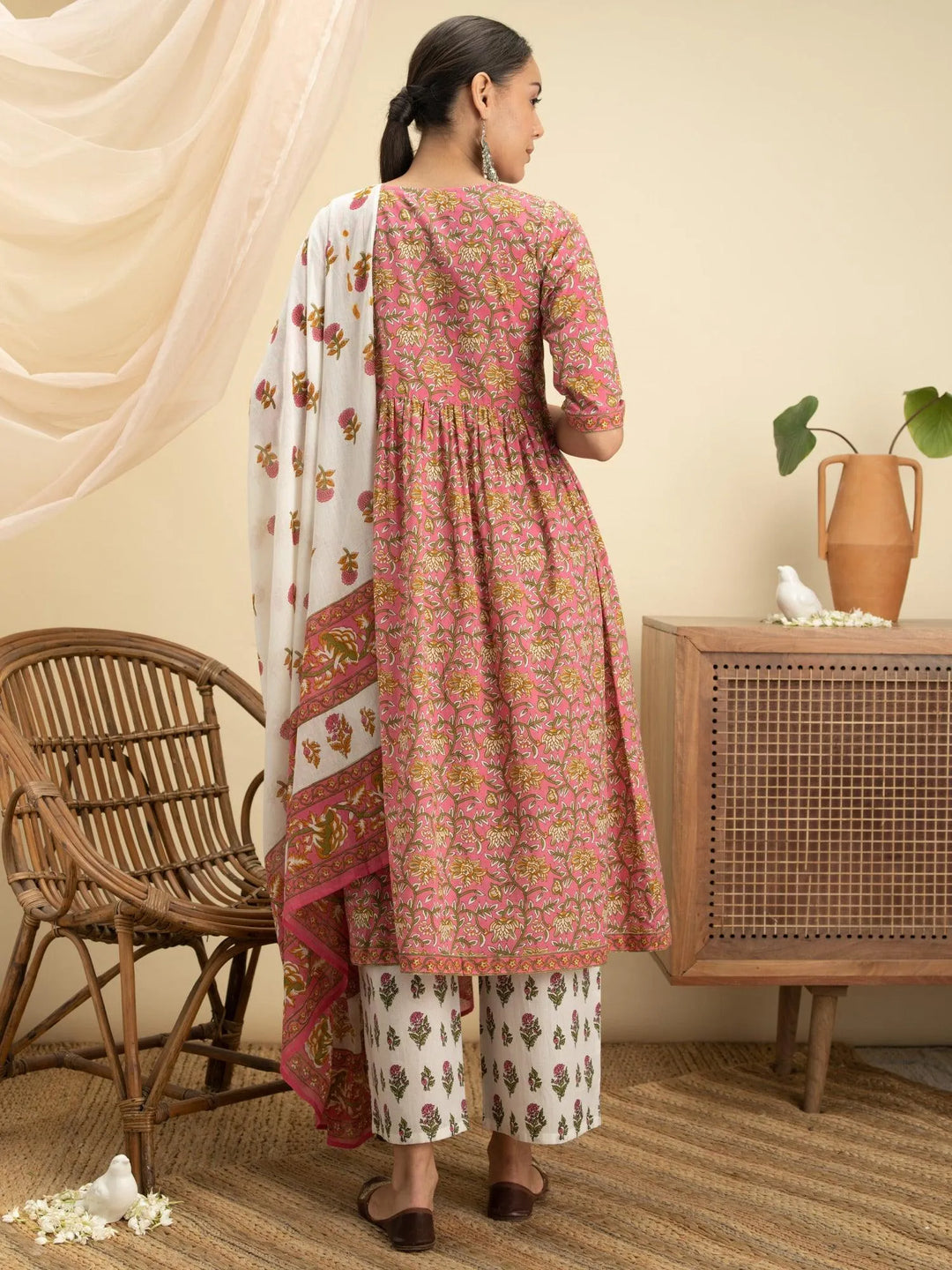 Pink Printed Cotton Suit Set - Libas