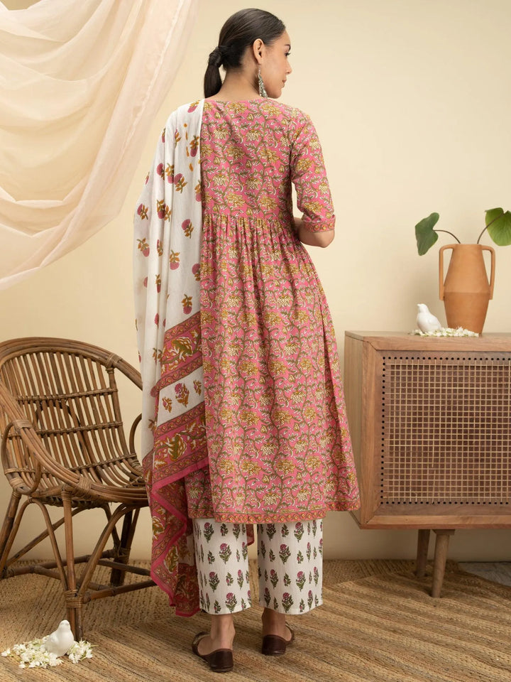 Pink Printed Cotton Suit Set - Libas