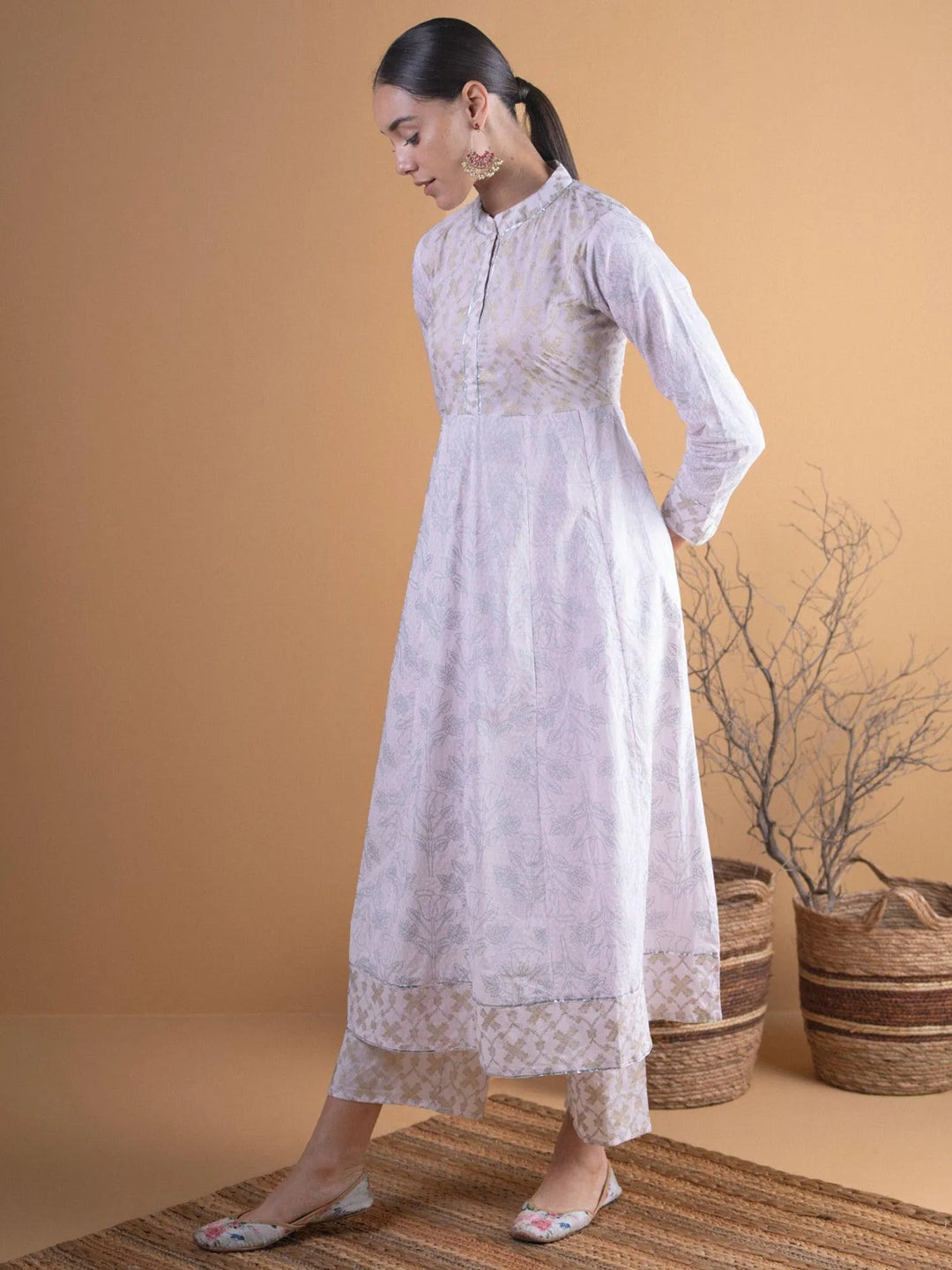 Pink Printed Cotton Kurta Set - Libas 