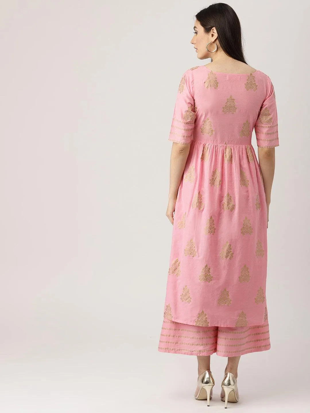 Pink Printed Cotton Kurta Set - Libas