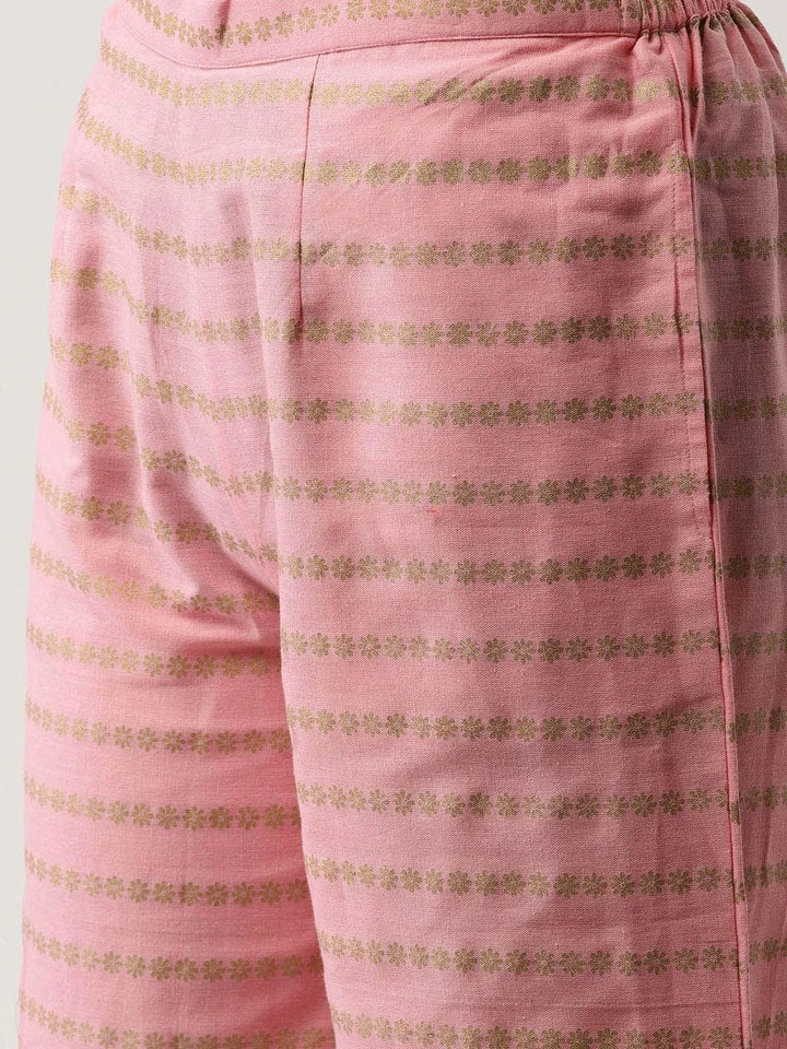 Pink Printed Cotton Kurta Set - Libas