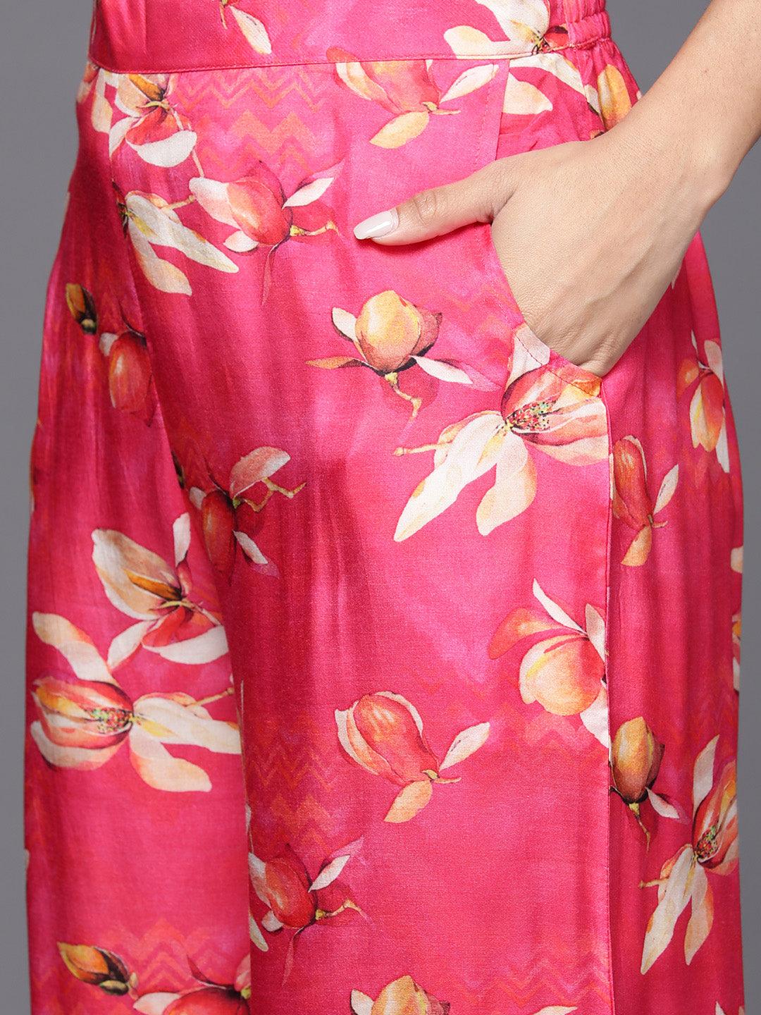 Pink Printed Cotton Blend Shirt With Palazzos - Libas