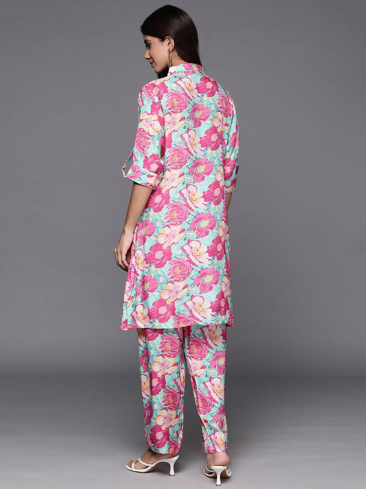 Pink Printed Cotton Blend Tunic With Palazzos - Libas