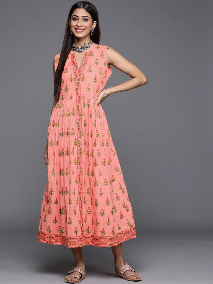 Pink Printed Cotton Dress - Libas