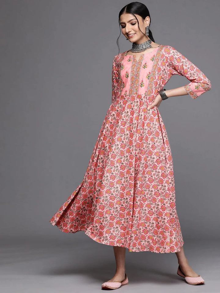 Pink Printed Cotton Dress - Libas