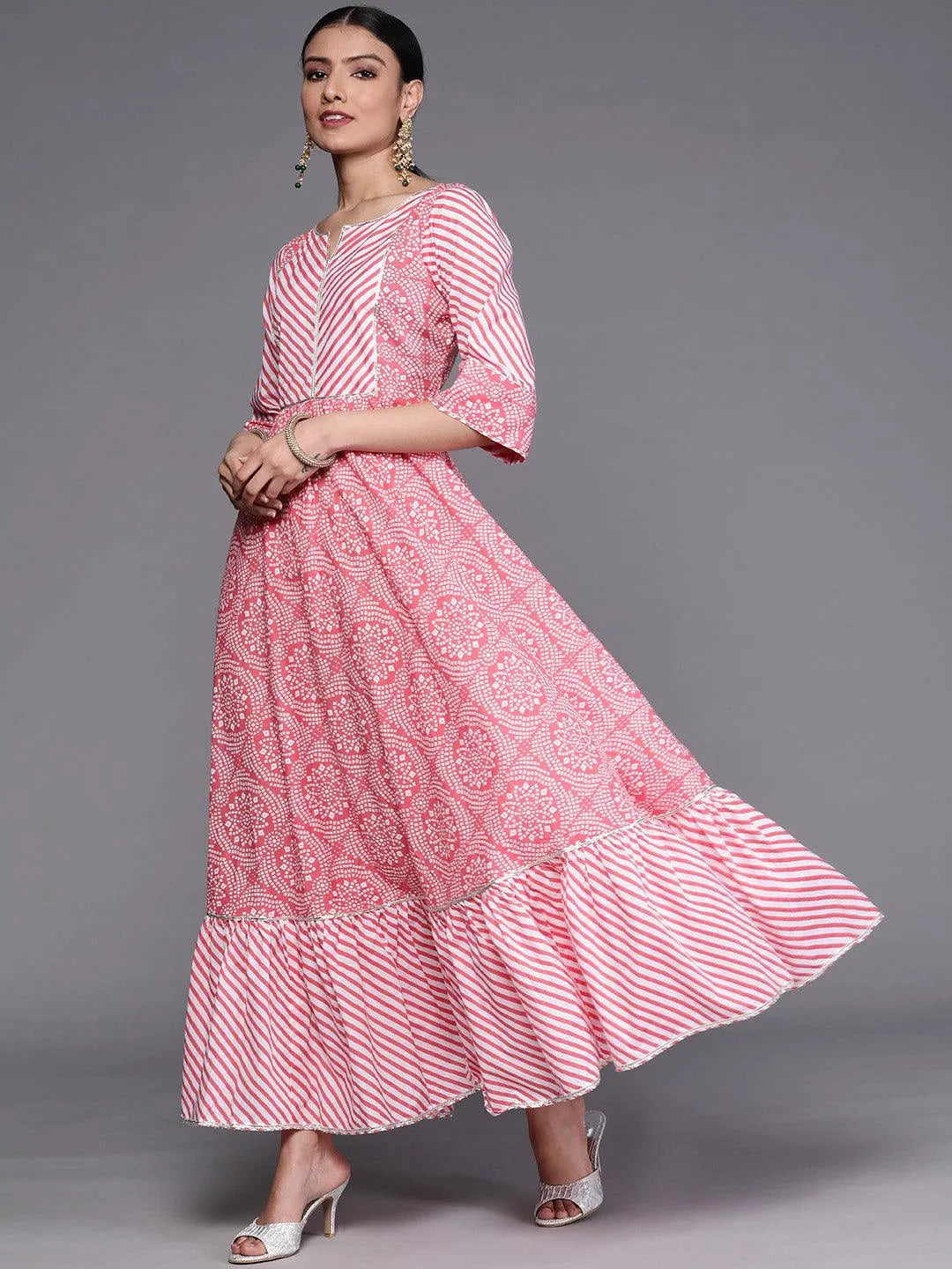 Pink Printed Cotton Dress - Libas 