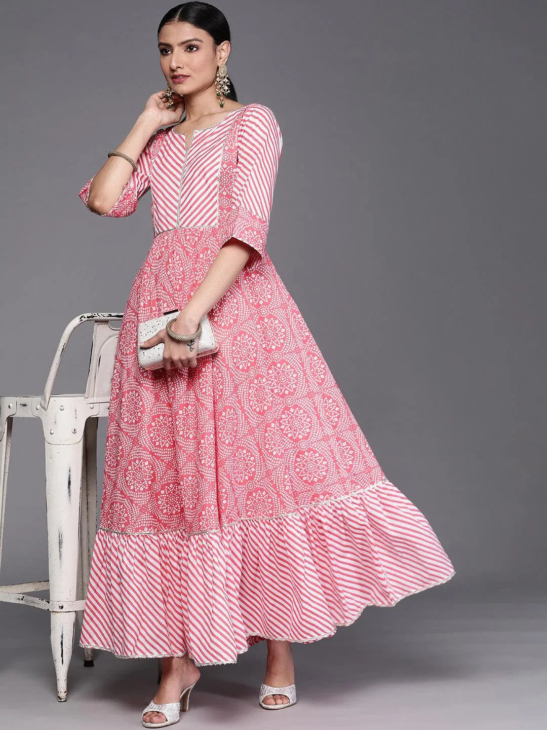 Pink Printed Cotton Dress - Libas 