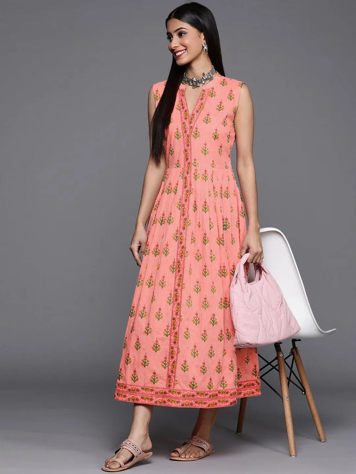 Pink Printed Cotton Dress - Libas