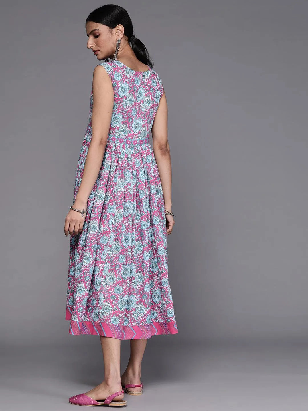 Pink Printed Cotton Dress - Libas 