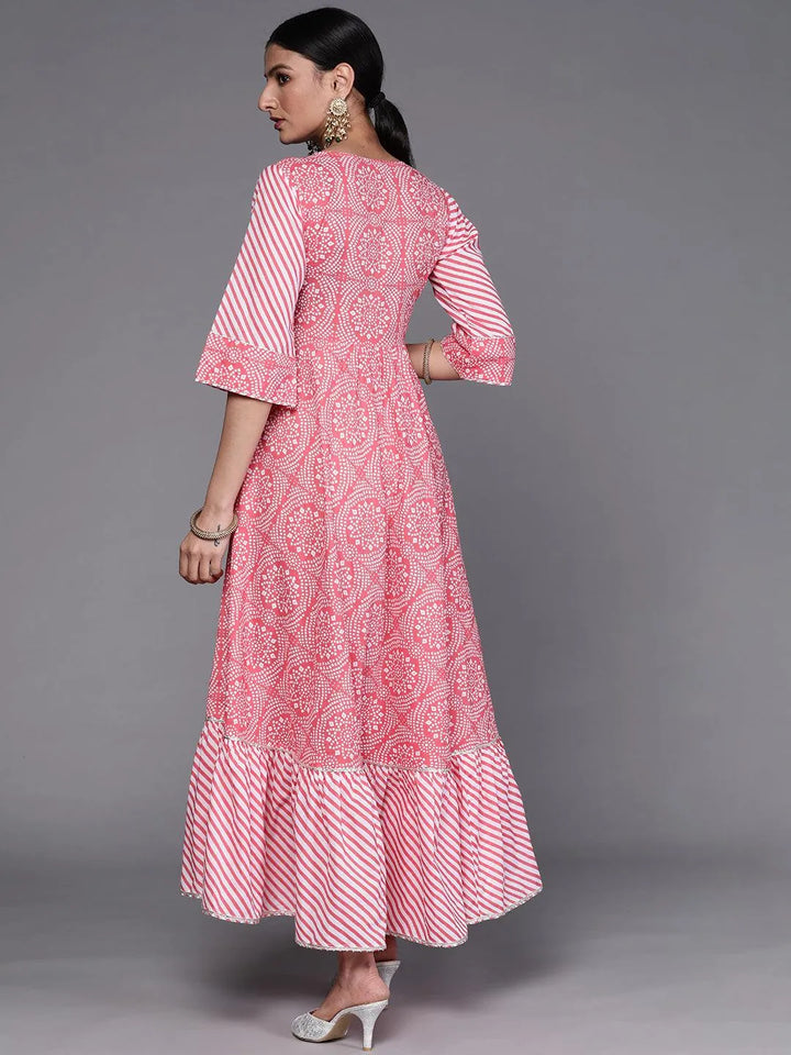 Pink Printed Cotton Dress - Libas