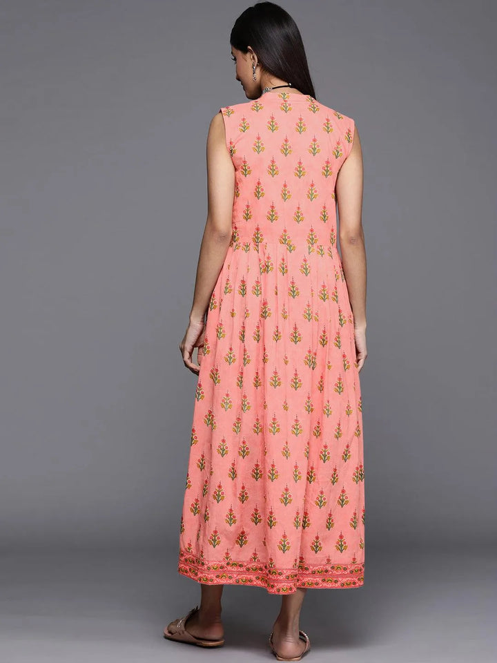 Pink Printed Cotton Dress - Libas