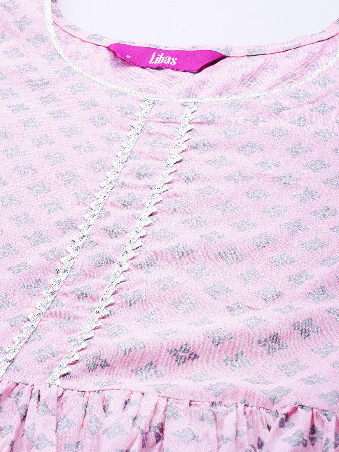 Pink  Printed Cotton Dress