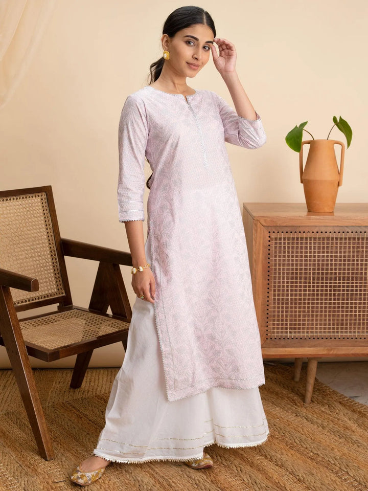 Pink Printed Cotton Kurta - Libas