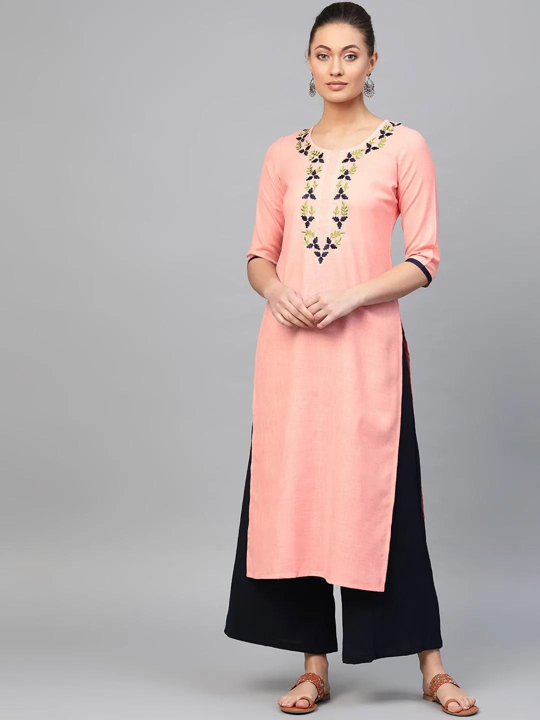 Pink Printed Cotton Kurta - Libas