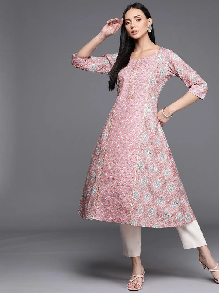 Pink Printed Cotton Kurta - Libas