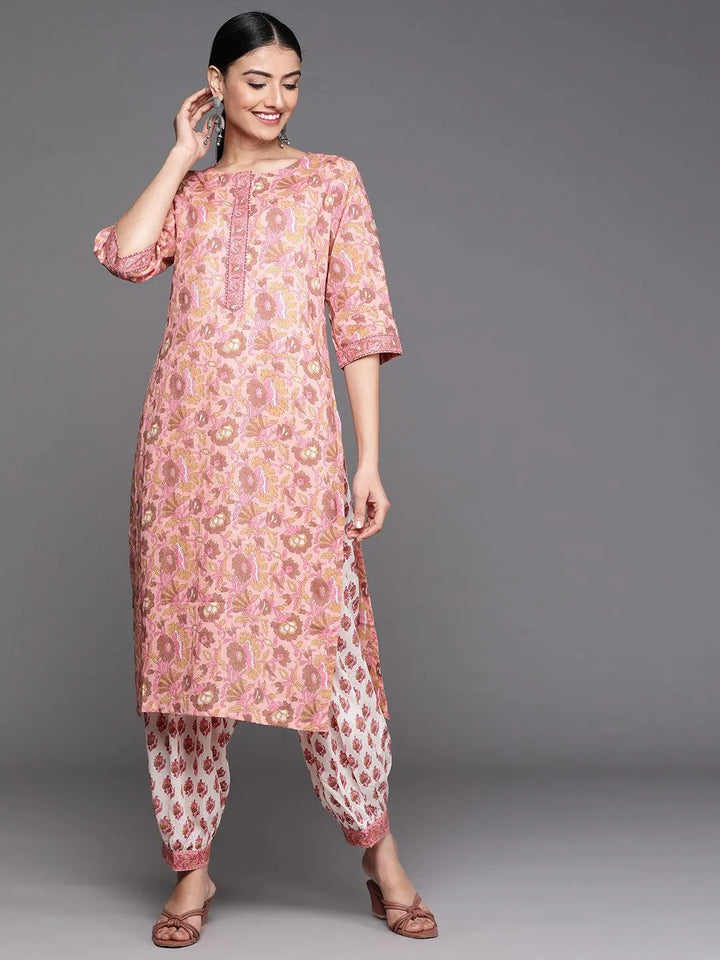 Pink Printed Cotton Kurta - Libas