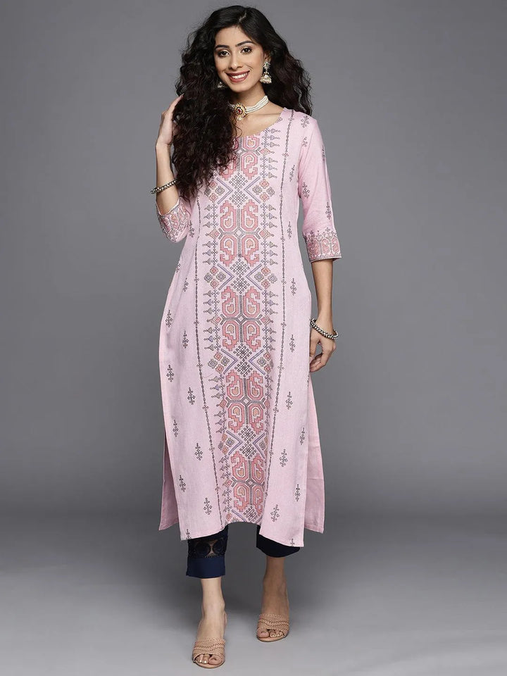 Pink Printed Cotton Kurta - Libas