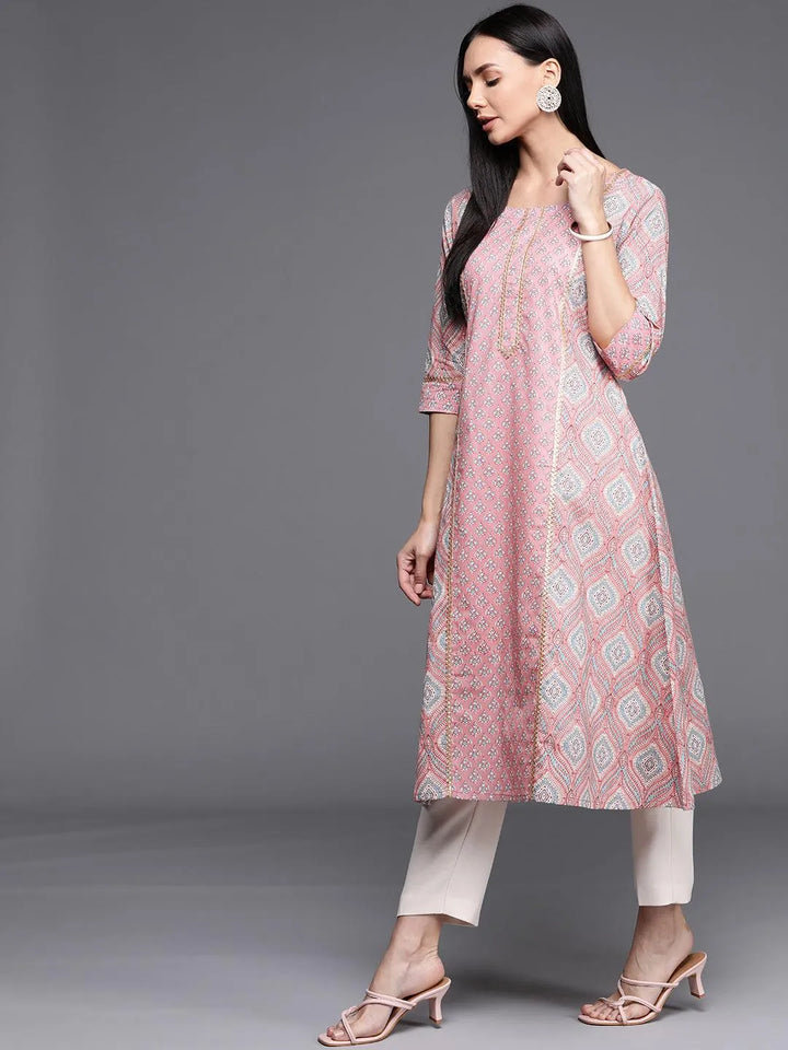 Pink Printed Cotton Kurta - Libas