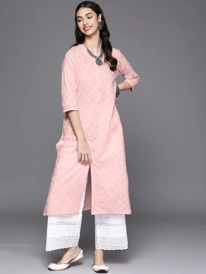 Pink Printed Cotton Kurta - Libas