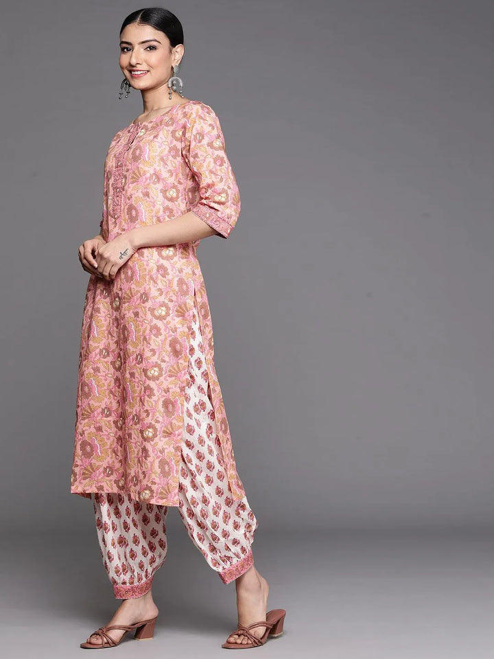 Pink Printed Cotton Kurta - Libas